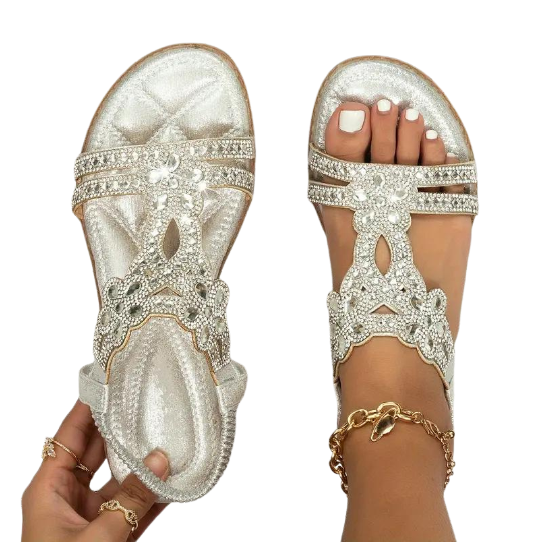 Mirla | Platta Sandaler - Snygg - Elastiskt Vristband-Eva Jonsson