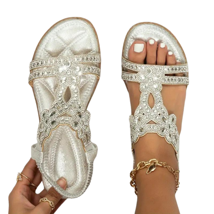 Mirla | Platta Sandaler - Snygg - Elastiskt Vristband-Eva Jonsson