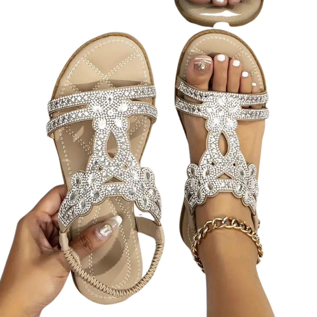 Mirla | Platta Sandaler - Snygg - Elastiskt Vristband-Eva Jonsson