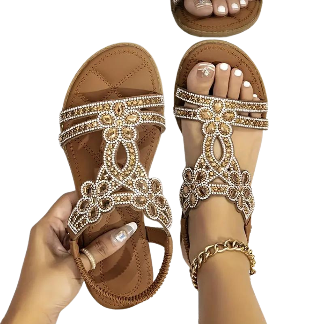 Mirla | Platta Sandaler - Snygg - Elastiskt Vristband-Eva Jonsson