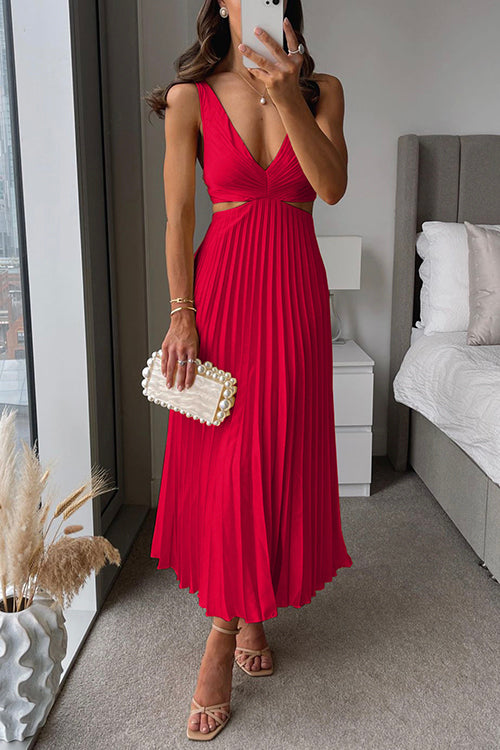 Mirla | Plisserad Plunge Midi-klänning-Eva Jonsson