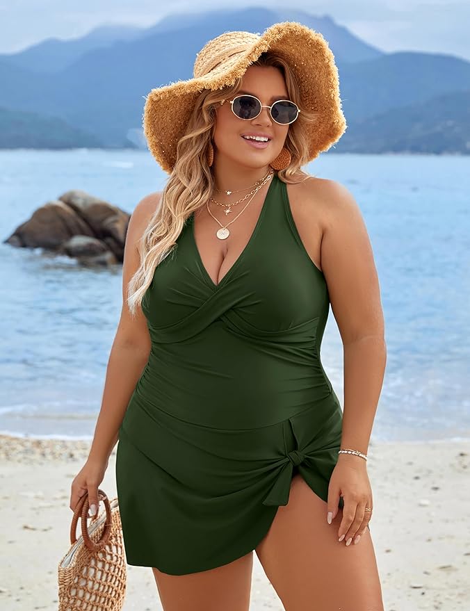 Mirla | Plus Size Endelag Badklänning Baddräkt Magkontroll Badkläder-Eva Jonsson