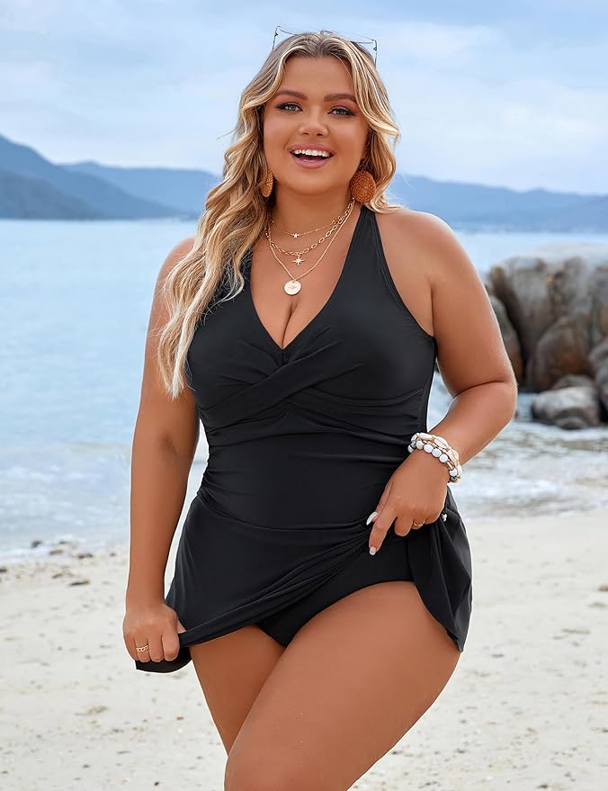 Mirla | Plus Size Endelag Badklänning Baddräkt Magkontroll Badkläder-Eva Jonsson