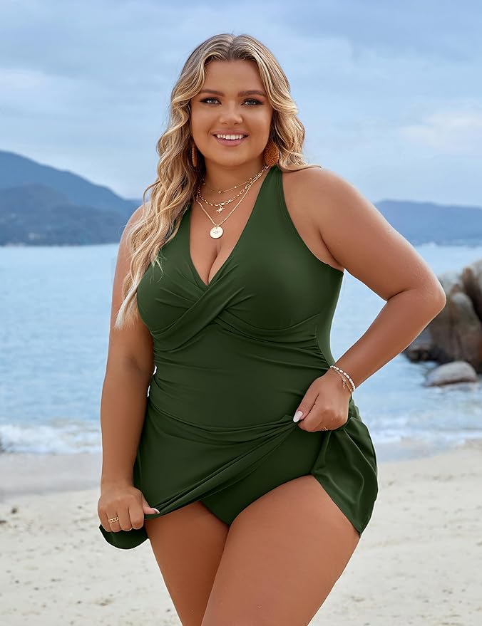 Mirla | Plus Size Endelag Badklänning Baddräkt Magkontroll Badkläder-Eva Jonsson