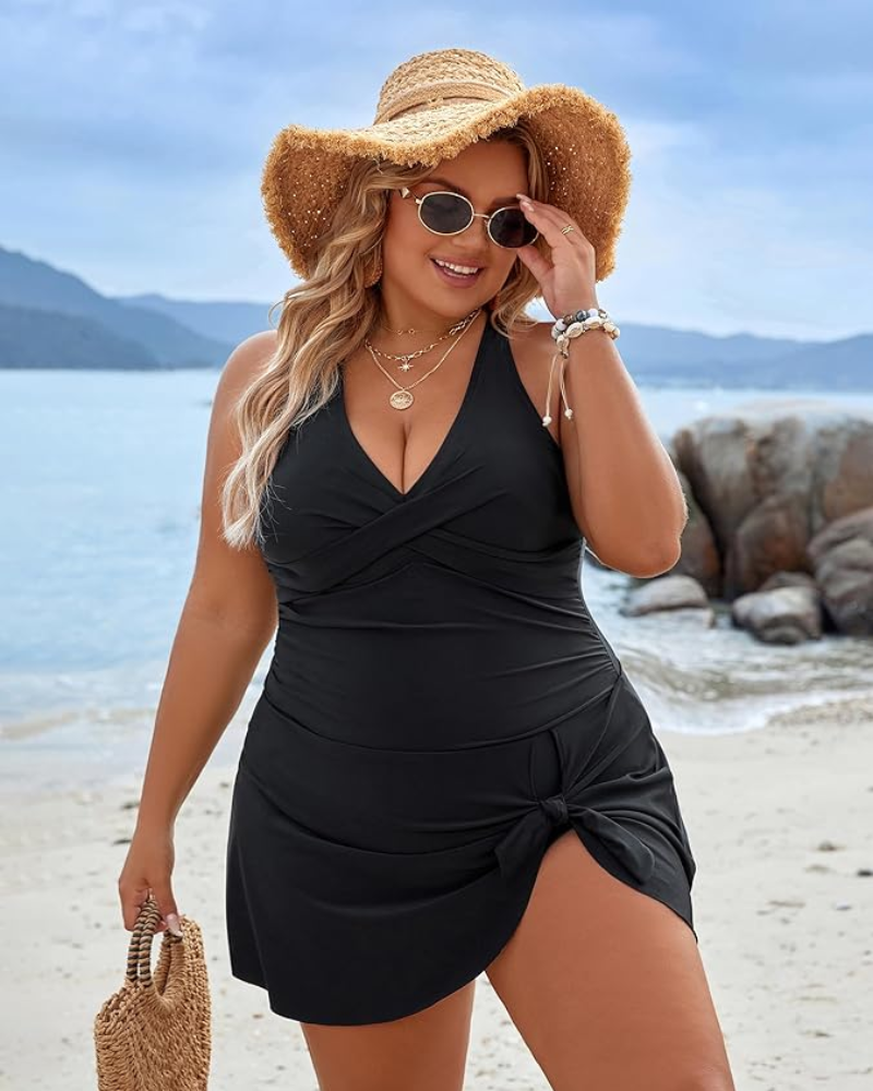 Mirla | Plus Size Endelag Badklänning Baddräkt Magkontroll Badkläder-Eva Jonsson