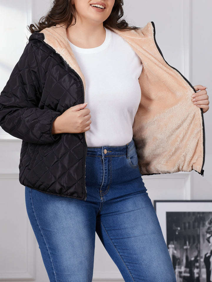 Mirla | Plus Size Färgsammansättning Steppjacka med Huva-Eva Jonsson