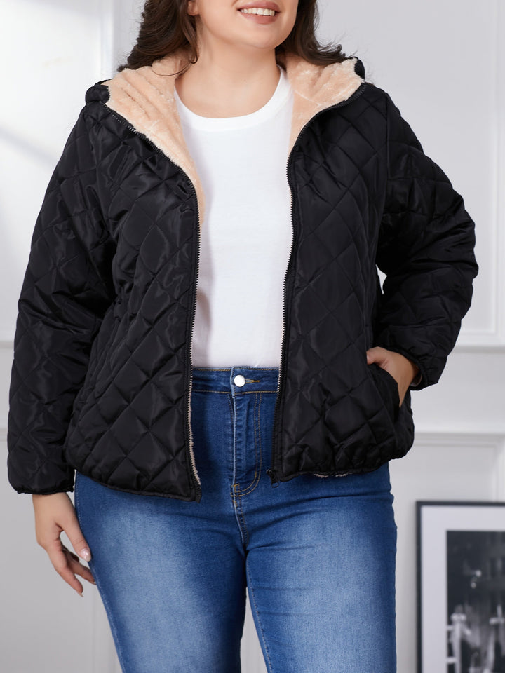 Mirla | Plus Size Färgsammansättning Steppjacka med Huva-Eva Jonsson