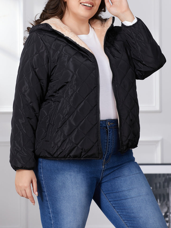Mirla | Plus Size Färgsammansättning Steppjacka med Huva-Eva Jonsson
