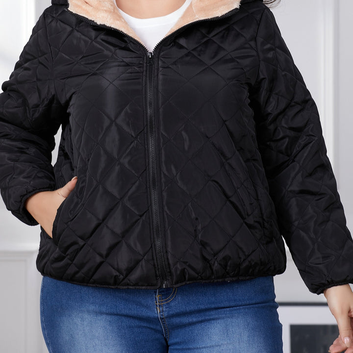 Mirla | Plus Size Färgsammansättning Steppjacka med Huva-Eva Jonsson