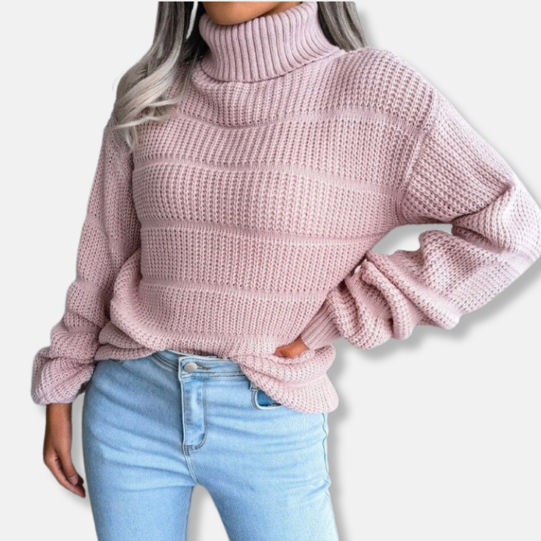 Mirla | Polotröja Mjuk stickad material Ribbad look Lös passform Långärmad-Eva Jonsson