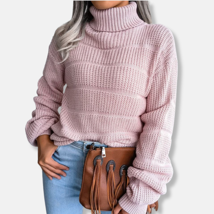 Mirla | Polotröja Mjuk stickad material Ribbad look Lös passform Långärmad-Eva Jonsson
