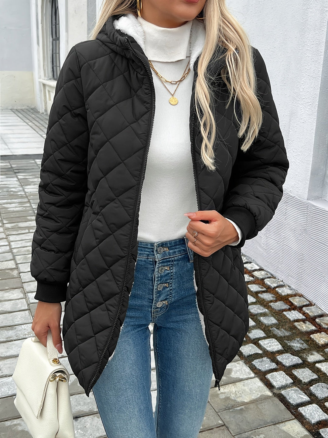 Mirla | Polstrad Puffy-jacka med dragkedja och konstfårskinnfoder-Eva Jonsson