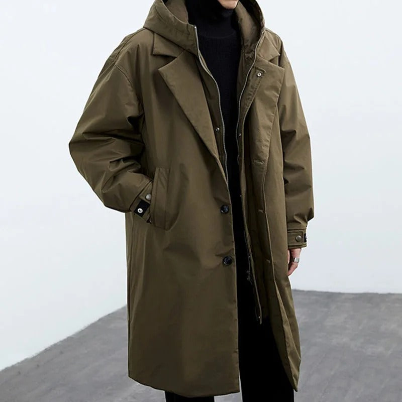 Mirla | Puffer-trenchcoat med huva Lång vattentät jacka-Eva Jonsson