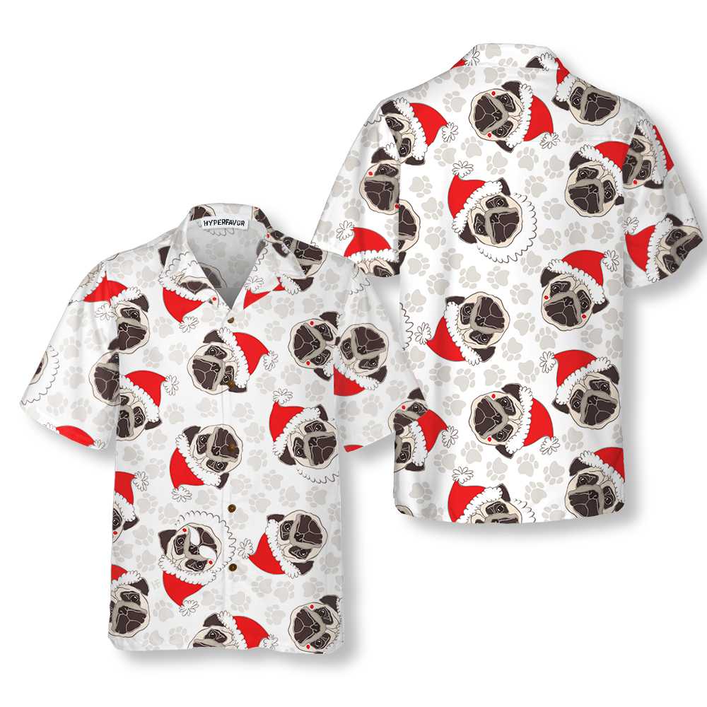 Mirla | Pug Hund I Santa Hatt Hawaii Skjorta Rolig Hund Jul Skjorta Julklapp För Pug Älskare-Eva Jonsson