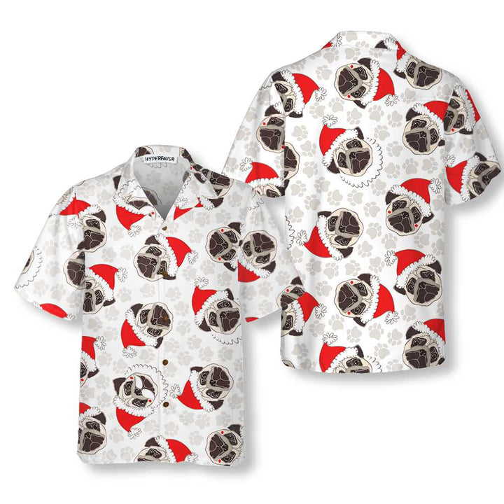 Mirla | Pug Hund I Santa Hatt Hawaii Skjorta Rolig Hund Jul Skjorta Julklapp För Pug Älskare-Eva Jonsson