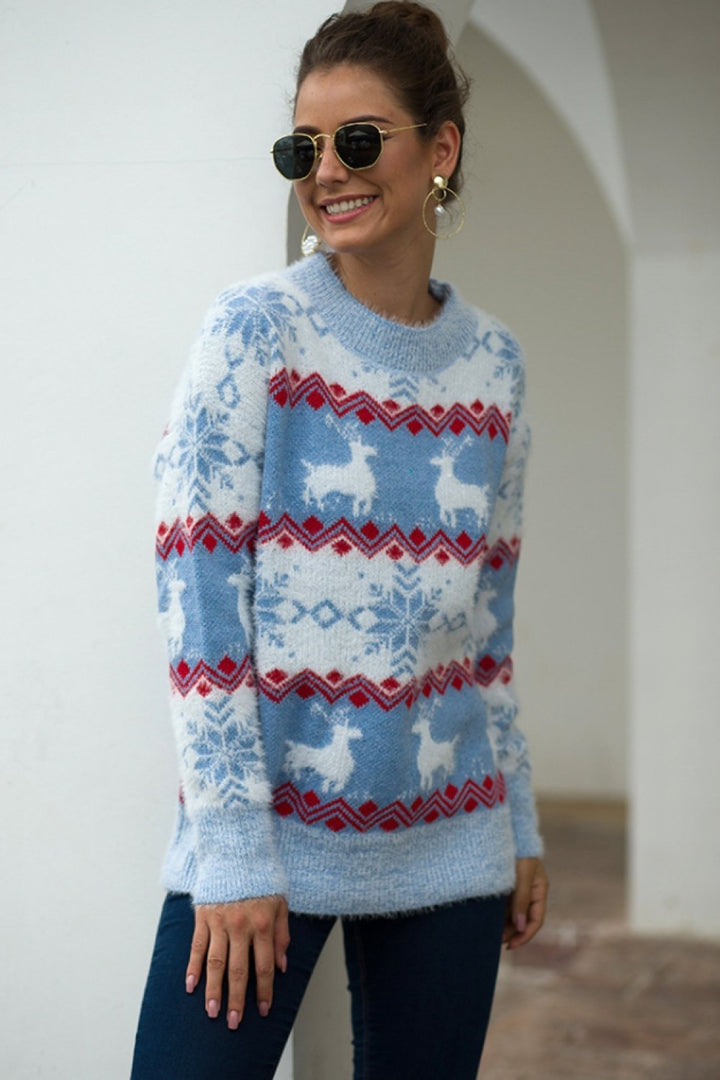 Mirla | Randig Jul Snö Vilt Pullover-Eva Jonsson