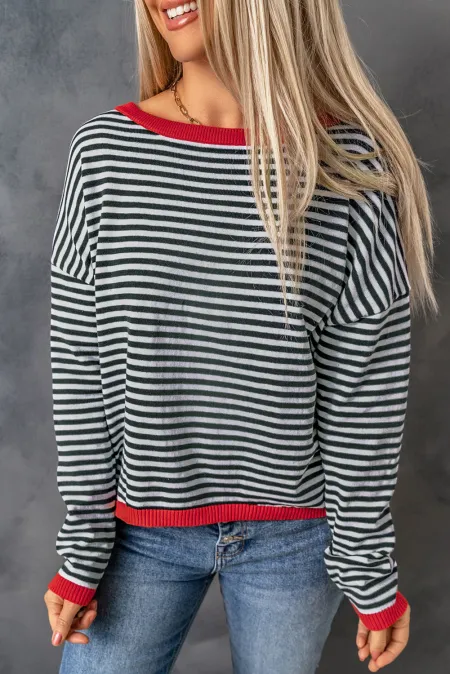Mirla | Randig Rundhals-Droppaxel-T-shirt-Eva Jonsson