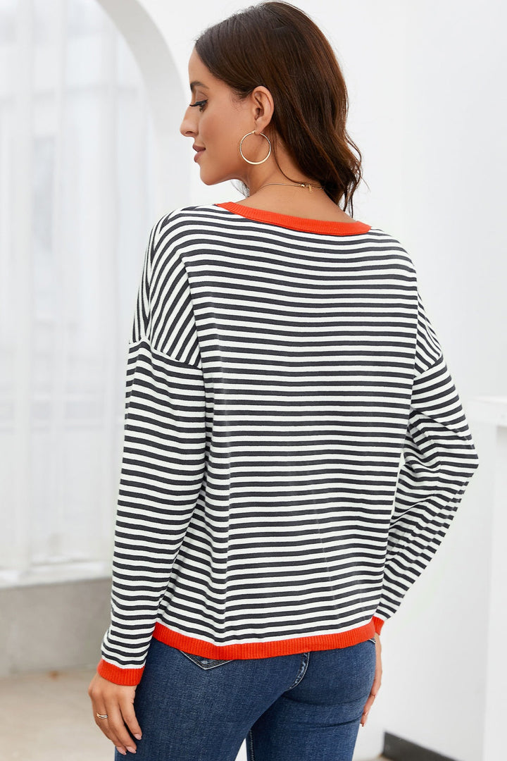 Mirla | Randig Rundhals-Droppaxel-T-shirt-Eva Jonsson
