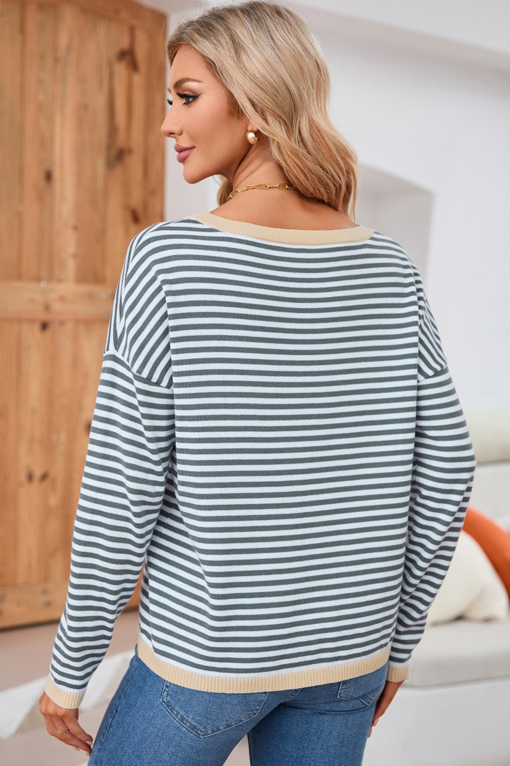 Mirla | Randig Rundhals-Droppaxel-T-shirt-Eva Jonsson