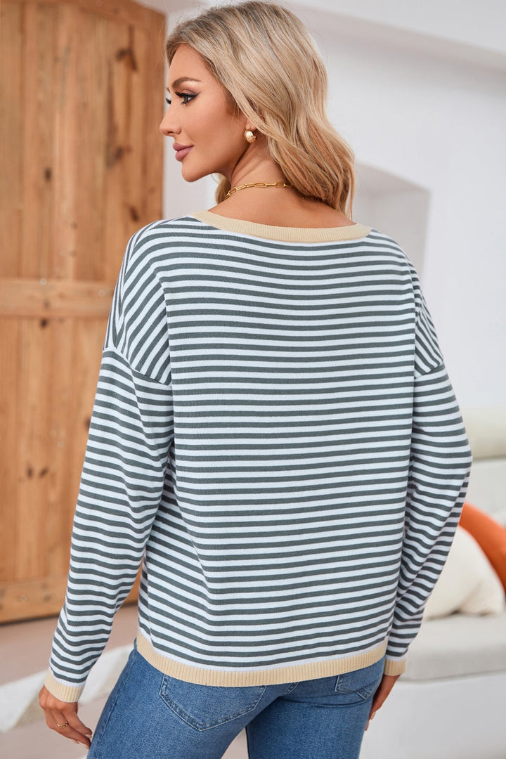 Mirla | Randig Rundhals-Droppaxel-T-shirt-Eva Jonsson
