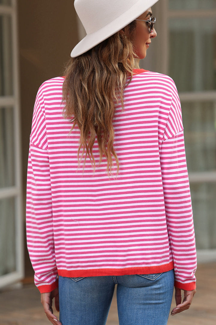 Mirla | Randig Rundhals-Droppaxel-T-shirt-Eva Jonsson
