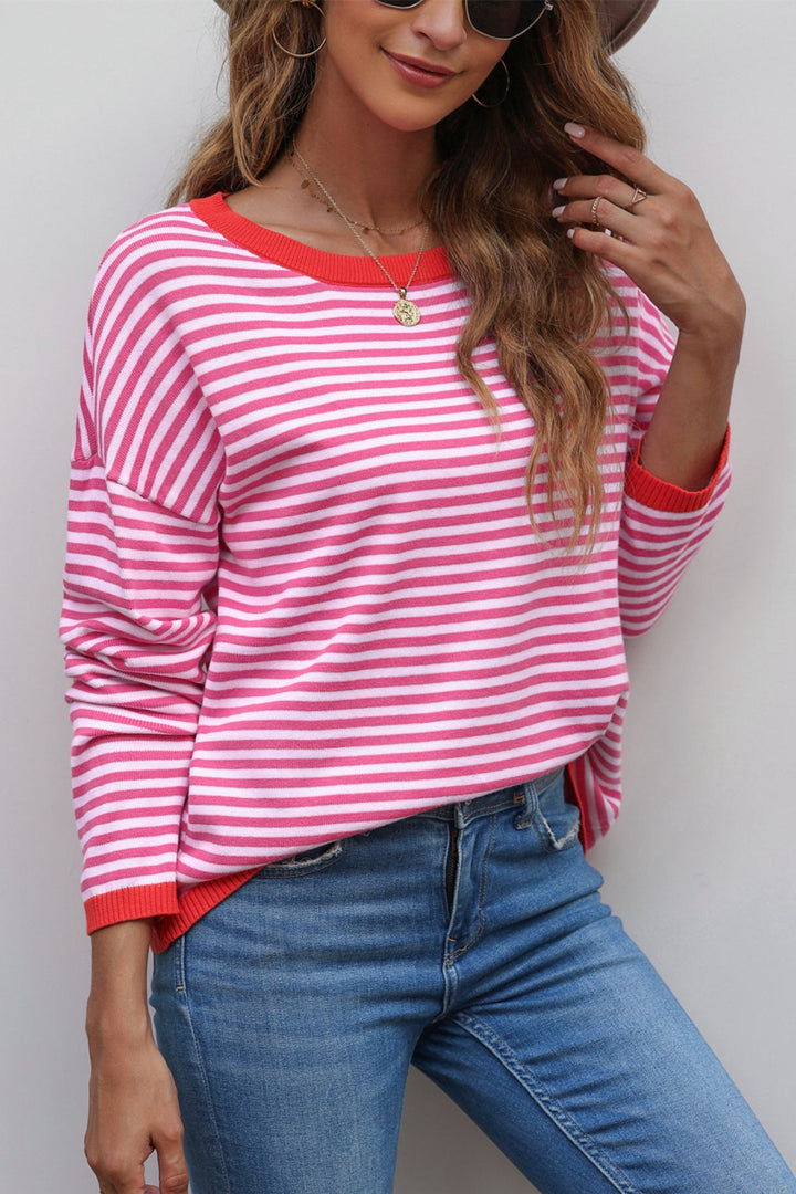 Mirla | Randig Rundhals-Droppaxel-T-shirt-Eva Jonsson