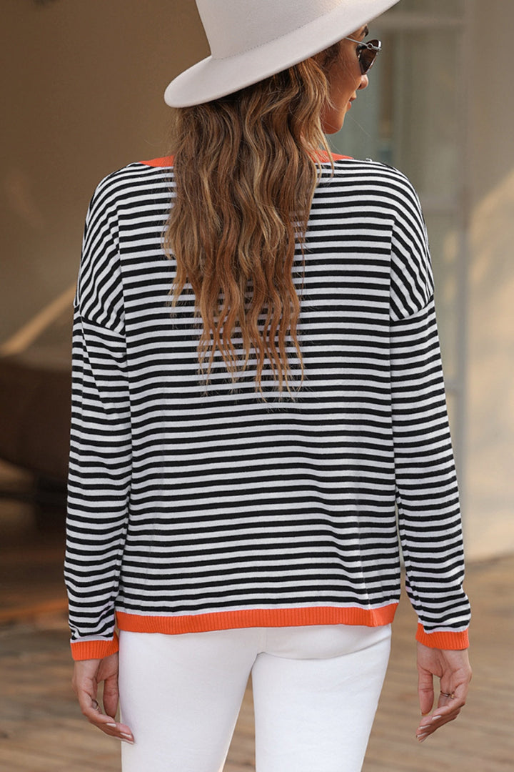 Mirla | Randig Rundhals-Droppaxel-T-shirt-Eva Jonsson