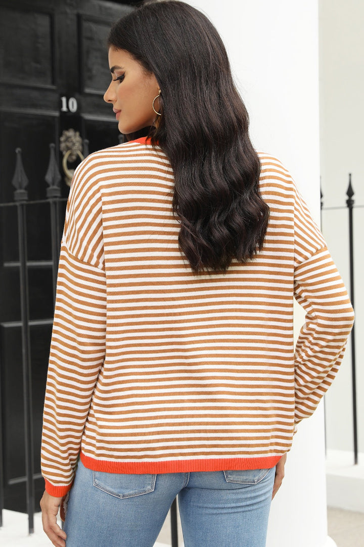 Mirla | Randig Rundhals-Droppaxel-T-shirt-Eva Jonsson