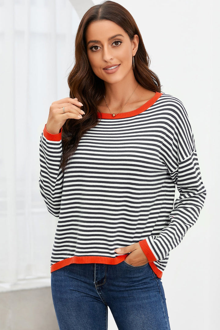 Mirla | Randig Rundhals-Droppaxel-T-shirt-Eva Jonsson