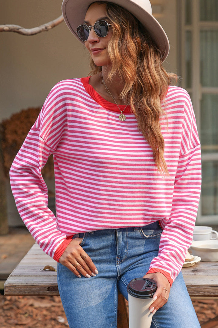 Mirla | Randig Rundhals-Droppaxel-T-shirt-Eva Jonsson