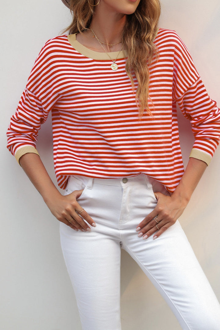 Mirla | Randig Rundhals-Droppaxel-T-shirt-Eva Jonsson
