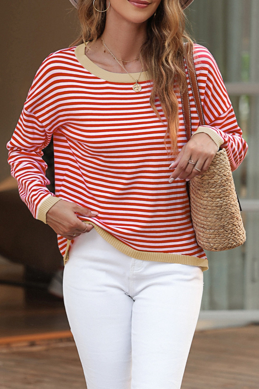 Mirla | Randig Rundhals-Droppaxel-T-shirt-Eva Jonsson