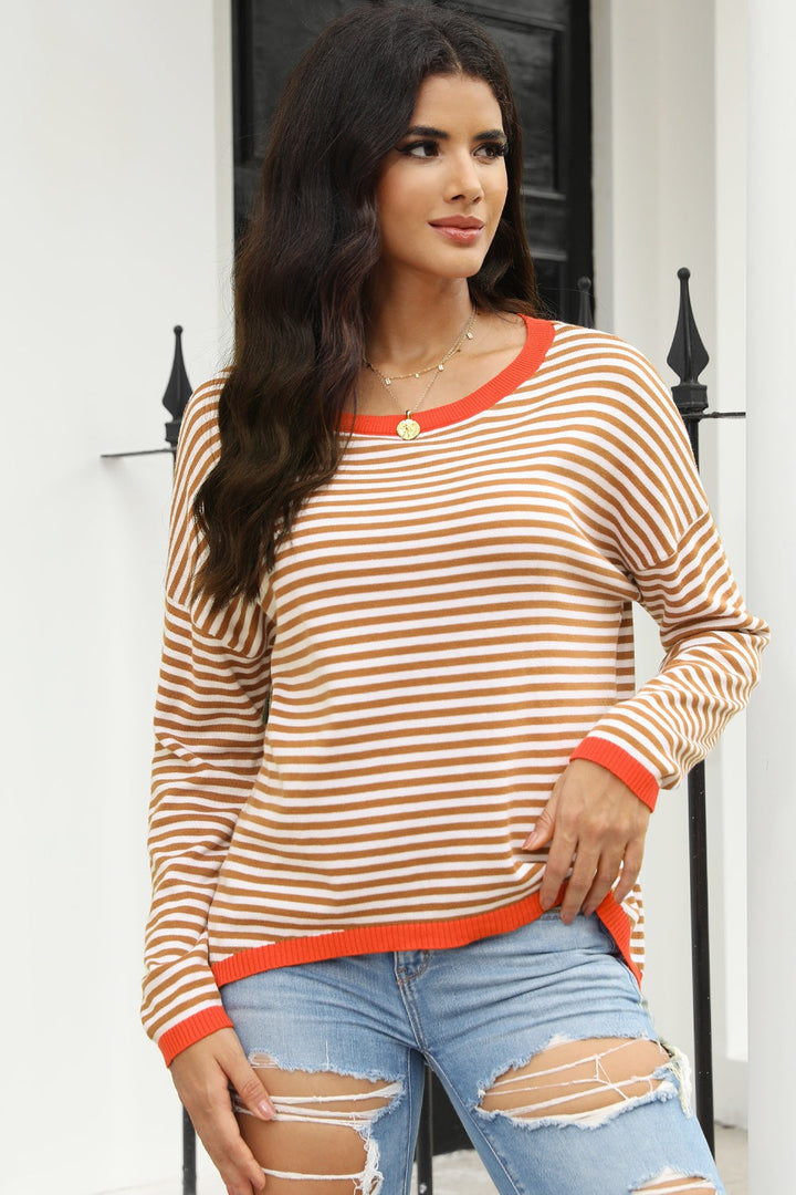 Mirla | Randig Rundhals-Droppaxel-T-shirt-Eva Jonsson