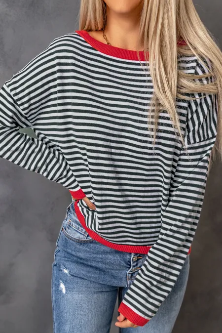 Mirla | Randig Rundhals-Droppaxel-T-shirt-Eva Jonsson