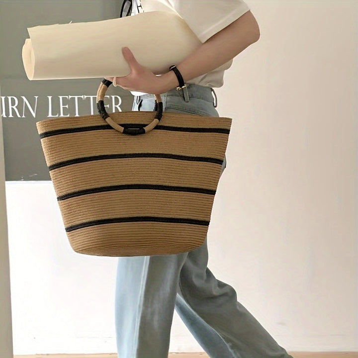 Mirla | Randig Woven Tote Bag för Damer Lätt och Rymlig-Eva Jonsson