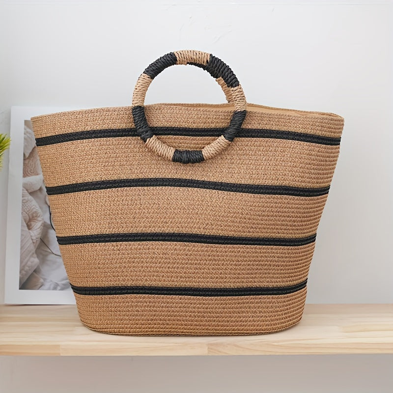 Mirla | Randig Woven Tote Bag för Damer Lätt och Rymlig-Eva Jonsson