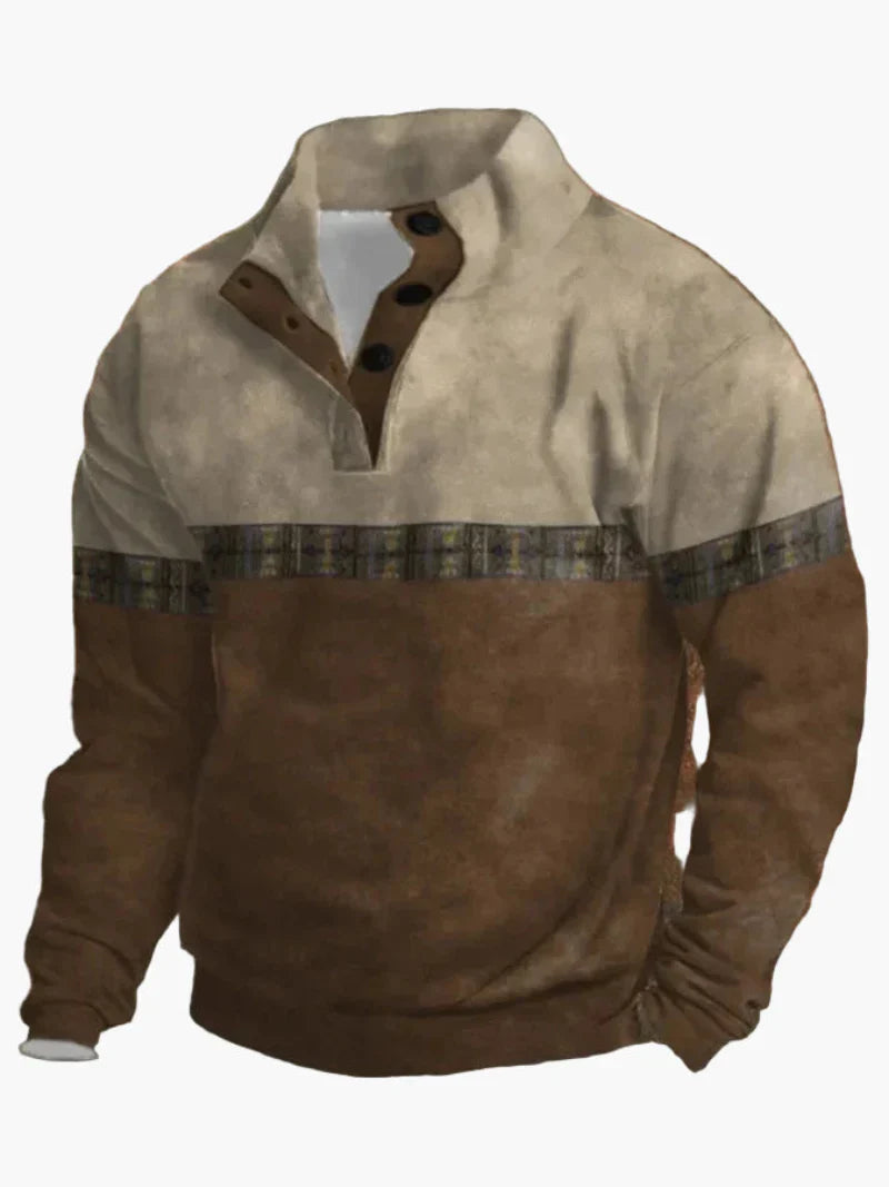 Mirla | Retro Cowboy Sweatshirt med Digitaltryck och Ståkrage - Western Casual Tröja för Utomhus och Fritid-Eva Jonsson