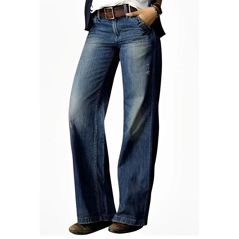 Mirla | Retro Lätt Rakt Bred Benbyxor Jeans-Eva Jonsson