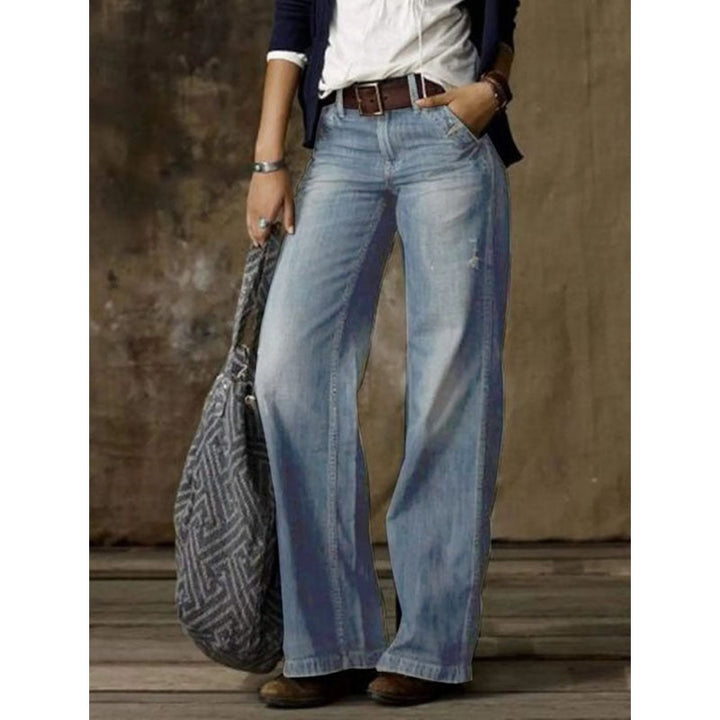 Mirla | Retro Lätt Rakt Bred Benbyxor Jeans-Eva Jonsson