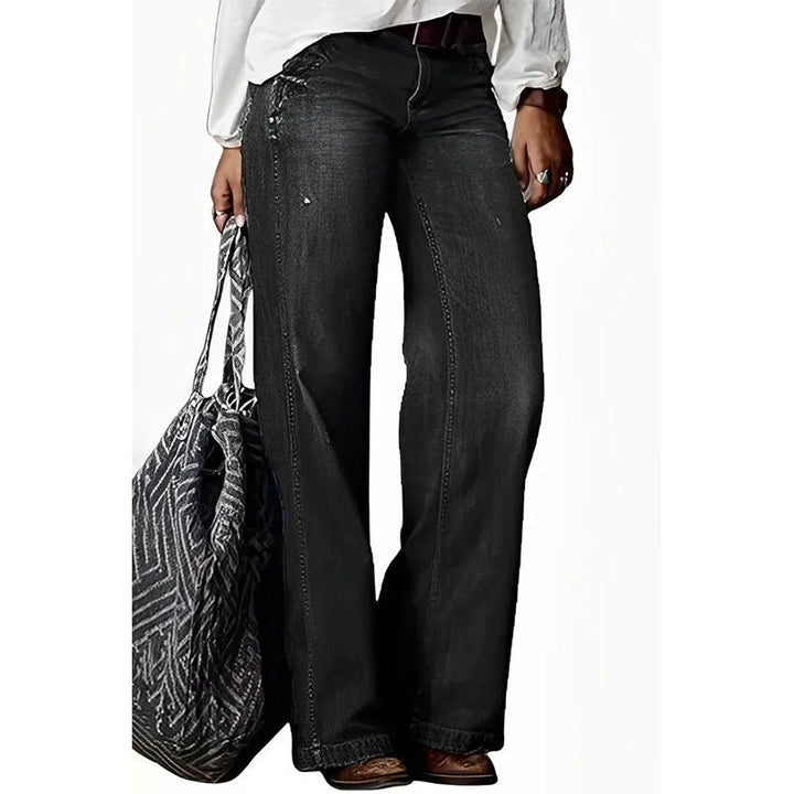 Mirla | Retro Lätt Rakt Bred Benbyxor Jeans-Eva Jonsson