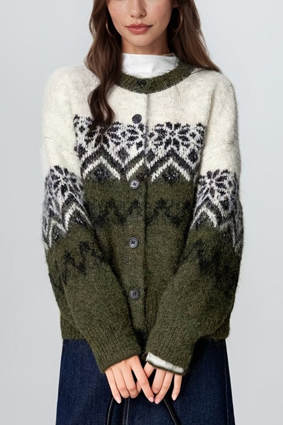 Mirla | Retro Nordisk Jul Snöflinga Jacquard Kofta-Eva Jonsson