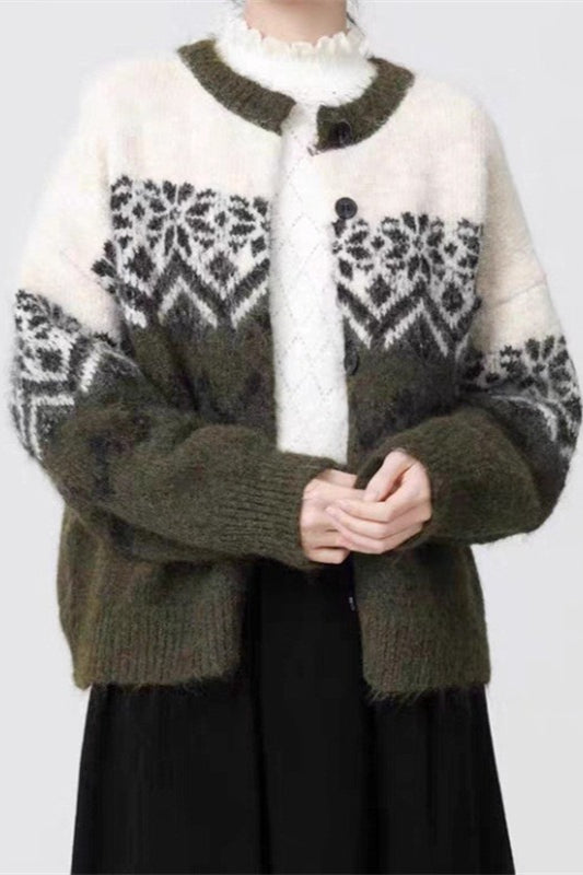 Mirla | Retro Nordisk Jul Snöflinga Jacquard Kofta-Eva Jonsson