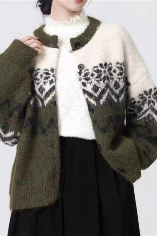 Mirla | Retro Nordisk Jul Snöflinga Jacquard Kofta-Eva Jonsson