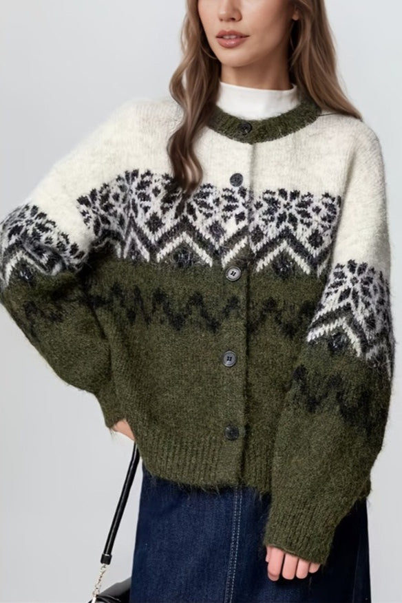 Mirla | Retro Nordisk Jul Snöflinga Jacquard Kofta-Eva Jonsson