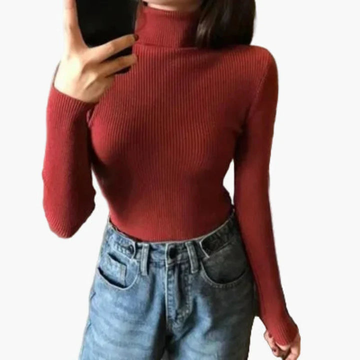 Mirla | Ribbad Rullkragepullover Basic Långärm - Mångsidig Höst & Vinterlook-Eva Jonsson