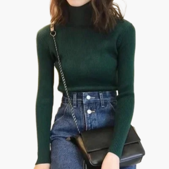 Mirla | Ribbad Rullkragepullover Basic Långärm - Mångsidig Höst & Vinterlook-Eva Jonsson
