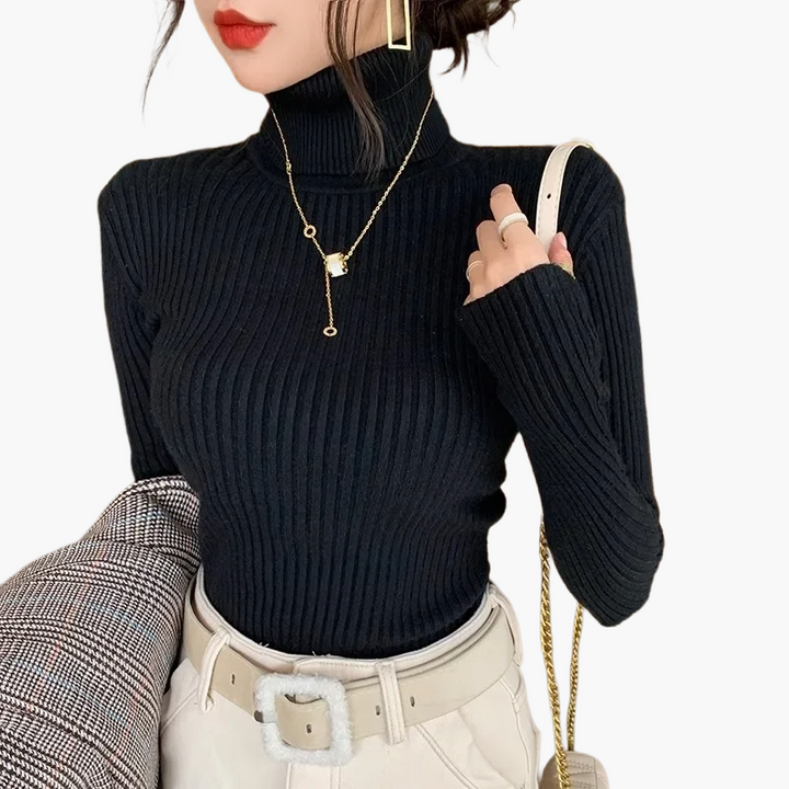 Mirla | Ribbad Rullkragepullover Basic Långärm - Mångsidig Höst & Vinterlook-Eva Jonsson