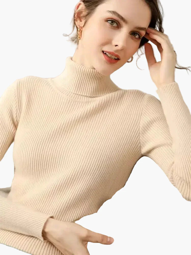 Mirla | Ribbad Rullkragepullover Basic Långärm - Mångsidig Höst & Vinterlook-Eva Jonsson