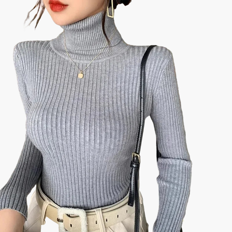Mirla | Ribbad Rullkragepullover Basic Långärm - Mångsidig Höst & Vinterlook-Eva Jonsson