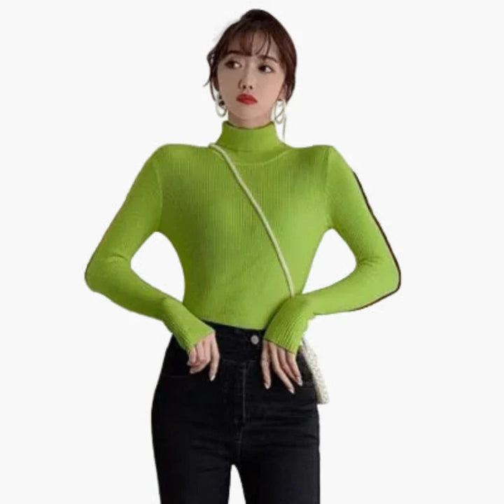 Mirla | Ribbad Rullkragepullover Basic Långärm - Mångsidig Höst & Vinterlook-Eva Jonsson